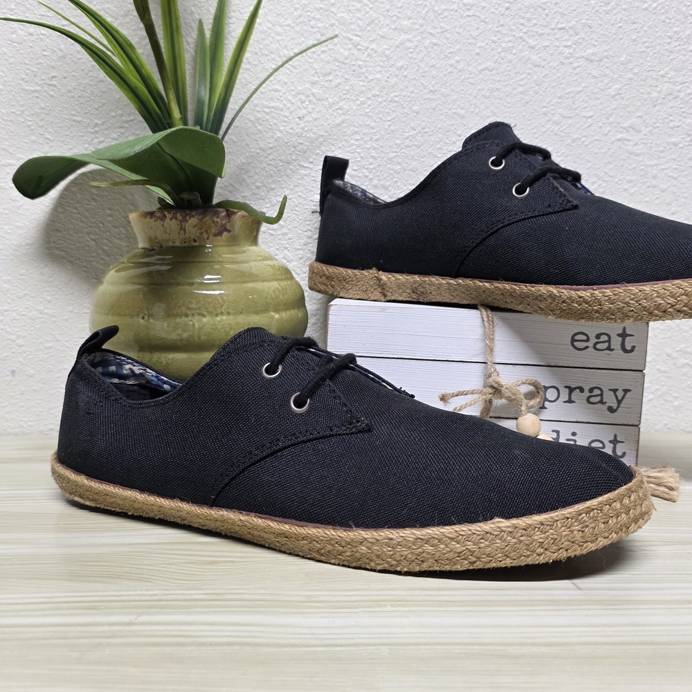 Ben Sherman Black Canvas Espadrille-Style Lace-Up Shoes